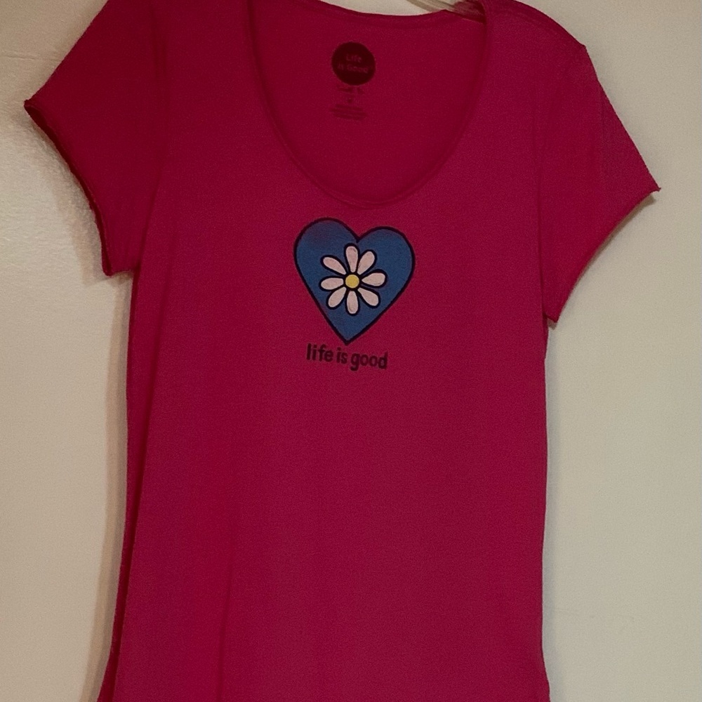 Life Is Good Pink Fitted Cap Sleeve Tee